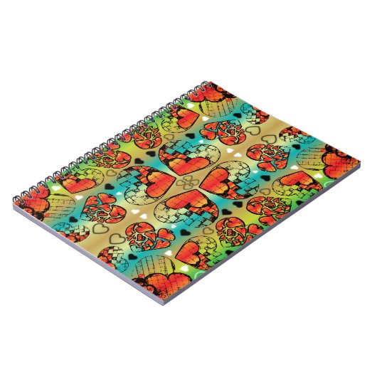 Rotes und grünes, weißes, romantisches Herzmuster Notizblock (Linke Seite)