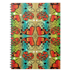 Rotes und grünes, weißes, romantisches Herzmuster Notizblock