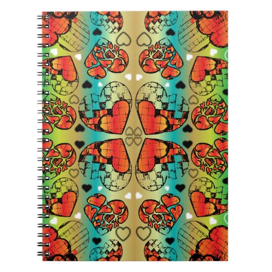 Rotes und grünes, weißes, romantisches Herzmuster Notizblock (Vorderseite)