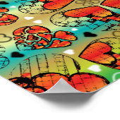 Rotes und grünes, weißes, romantisches Herzmuster Poster (Ecke)