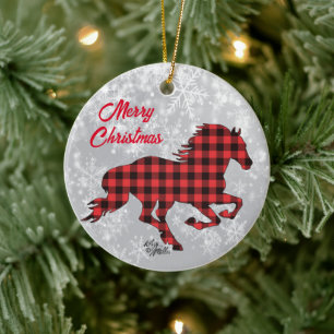 Rotes und Kariertes Pferd Keramik Ornament