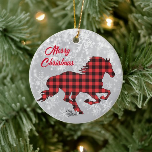 Rotes und Kariertes Pferd Keramik Ornament (Baum)