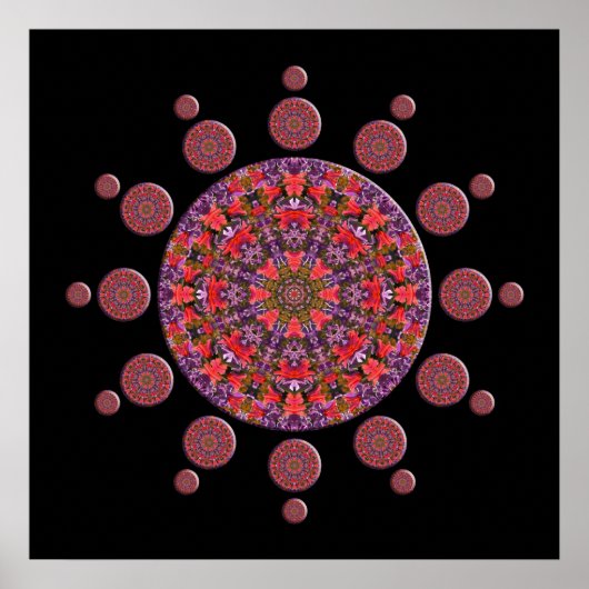 Rotes und Lila Tulip Mandala Fraktal Poster (Vorne)