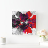 Rotes und lila Überweiß des abstrakten Quadratische Wanduhr (Zuhause)