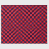 Rotes und Navy Blau-Schachbrettmuster mit Herz Geschenkpapier (Flach)