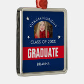 Rotes und Navy Blue Abschluss Personalisiertes Fot Ornament Aus Metall (Rechts)