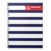 Rotes und Navy Nautical Strip Notebook Notizblock (Vorderseite)