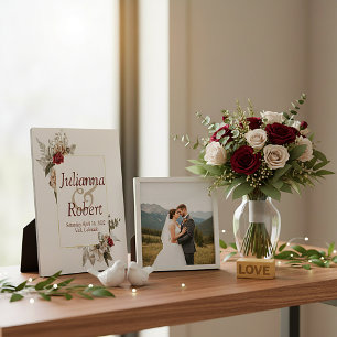 Rotes und nebeliges Wasserfarben-Blumen-Willkommen Fotoplatte