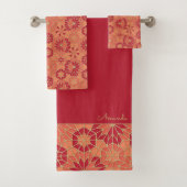 Rotes und orangefarbenes Muster Badhandtuch Set (Insitu)