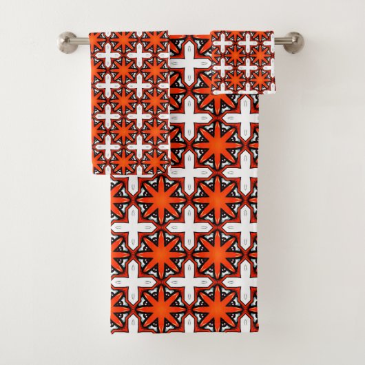 Rotes und oranges geometrisches Muster Handtuch Badhandtuch Set (Insitu)