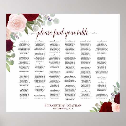 Rotes und rosa Boho Rose Alphabetisches Seekartend Poster (Vorne)