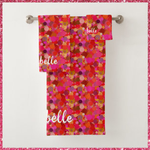 Rotes und rosa Circle Confetti Handtuch Badhandtuch Set