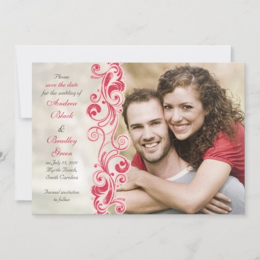 Rotes und rosa Foto Save the Date Karte (Vorderseite)