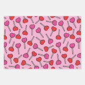 Rotes und rosa Herz Lollipops Muster Geschenkpapier Set (Vorderseite)