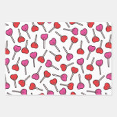 Rotes und rosa Herz Lollipops Muster Geschenkpapier Set (Vorderseite 3)