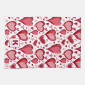 Rotes und rosa Herz-Muster Zeichnend Monogramm Geschirrtuch (Horizontal)