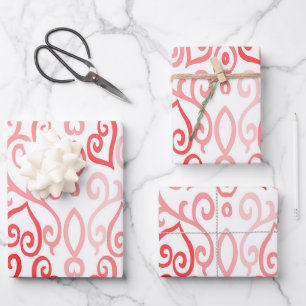 Rotes und rosa Herzmuster Geschenkpapier Set