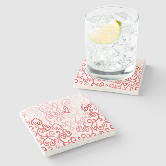 Rotes und rosa Herzmuster Steinuntersetzer (Seitenansicht)