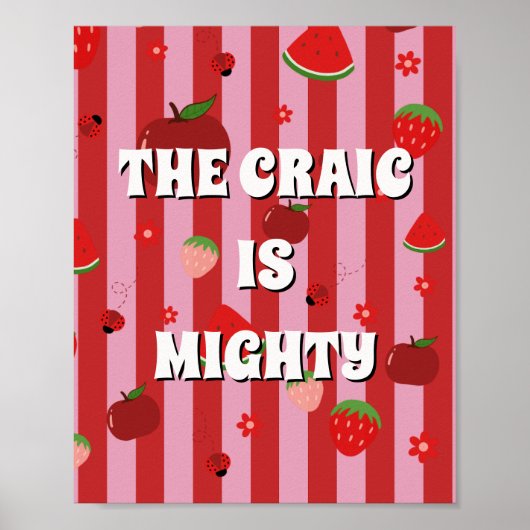 Rotes und rosa irisches Poster The craic is mighty (Vorne)