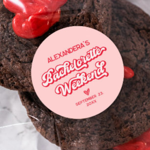 Rotes und Rosa Junggesellinnenabschied in Vegas Runder Aufkleber