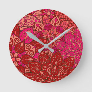 Rotes und rosa Mandala-Muster Runde Wanduhr
