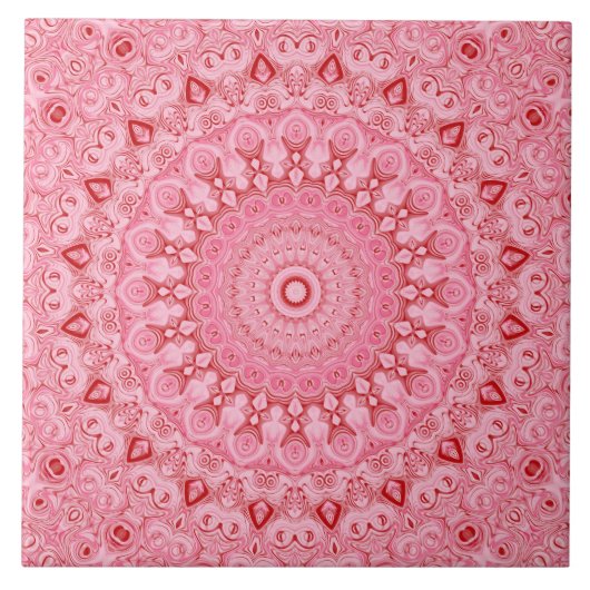 Rotes und Rosa Mandala-Musterdesign Fliese (Vorderseite)