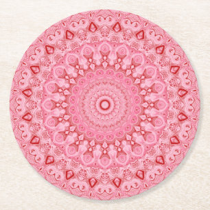 Rotes und Rosa Mandala-Musterdesign Runder Pappuntersetzer