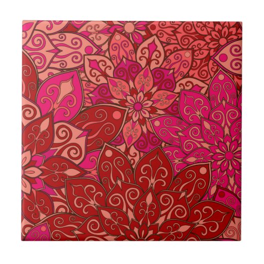 Rotes und rosa Mandalamuster Fliese (Vorderseite)