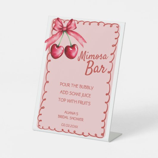 Rotes und rosa Mimosa Bar Cherry Brautparty Sockelschild (Vorderseite)