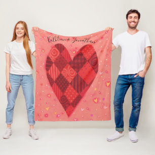 Rotes und rosa Patchwork Herzstück Personalisiert Fleecedecke
