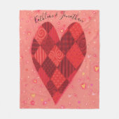 Rotes und rosa Patchwork Herzstück Personalisiert Fleecedecke (Vorderseite)