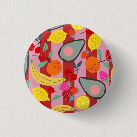 Rotes und rosa Streifen-Fruchtmuster Button (Vorderseite)