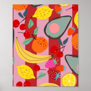 Rotes und rosa Streifenfruchtmuster Poster