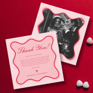 Rotes und rosa Valentinin-Brautparty Dankeskarte