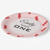 Rotes und rosafarbenes Bartopaplatt Pappteller (Schrägansicht)