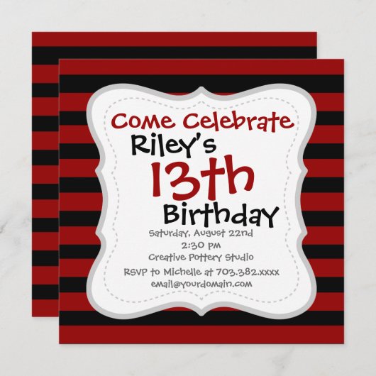 Rotes und schwarz dickes Streifenlagenmuster Einladung (Vorne/Hinten)