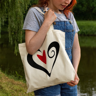 Rotes und schwarzes abstraktes Herz modernes Roman Tragetasche