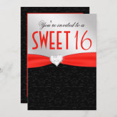 Rotes und schwarzes Blumendamast-Diamant-Herz Einladung (Vorne/Hinten)