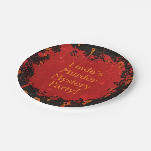 Rotes und schwarzes blutiges Murden-Mystery-Party Pappteller (Schrägansicht)