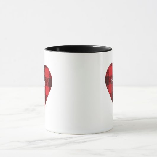 Rotes und Schwarzes Buffalo Kariert/Karo Monogramm Tasse (Zentrum)