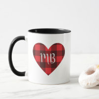 Rotes und Schwarzes Buffalo Kariert/Karo Monogramm