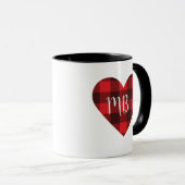 Rotes und Schwarzes Buffalo Kariert/Karo Monogramm Tasse (VorderseiteRechts)