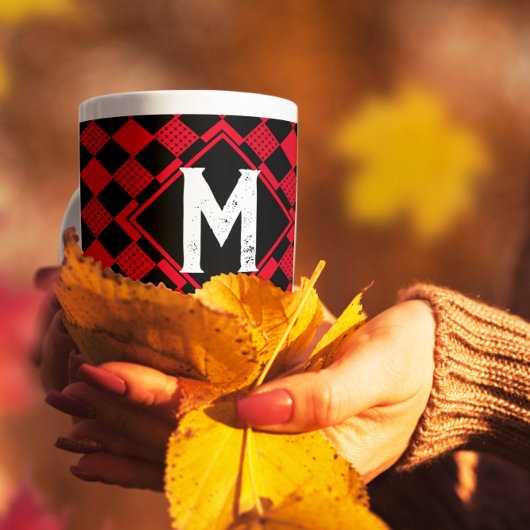 Rotes und schwarzes Büffel auf der Tafel kariert Kaffeetasse