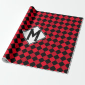Rotes und schwarzes Büffel, kariert Monogramm, Kar Geschenkpapier (Ungerollt)