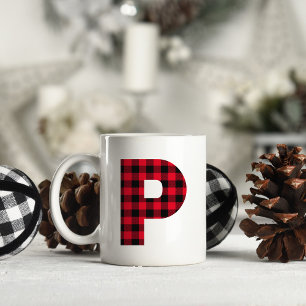 Rotes und schwarzes Büffel-Karo-Bold-Letter-P-Mono Kaffeetasse