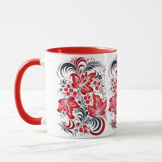 Rotes und schwarzes dekoratives Muster aus Blätter Tasse (Links)