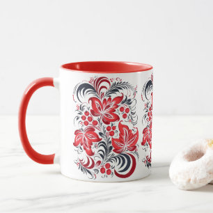 Rotes und schwarzes dekoratives Muster aus Blätter Tasse