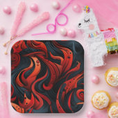 Rotes und Schwarzes Design Pappteller (Party)
