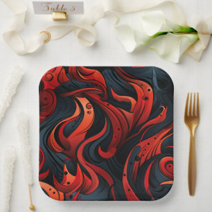 Rotes und Schwarzes Design Pappteller