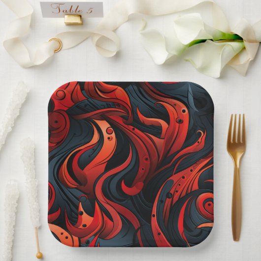Rotes und Schwarzes Design Pappteller (Hochzeit)